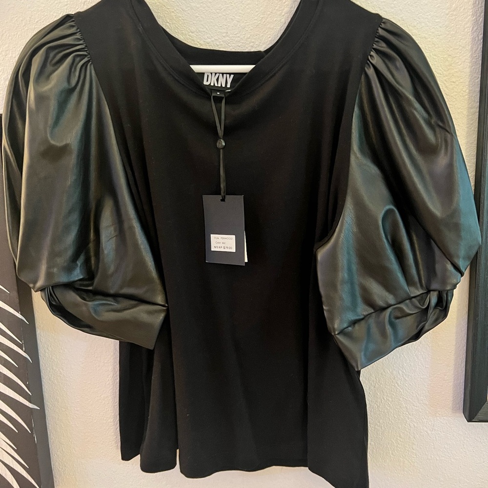 Black DKNY Puff Sleeve Blouse NWT
